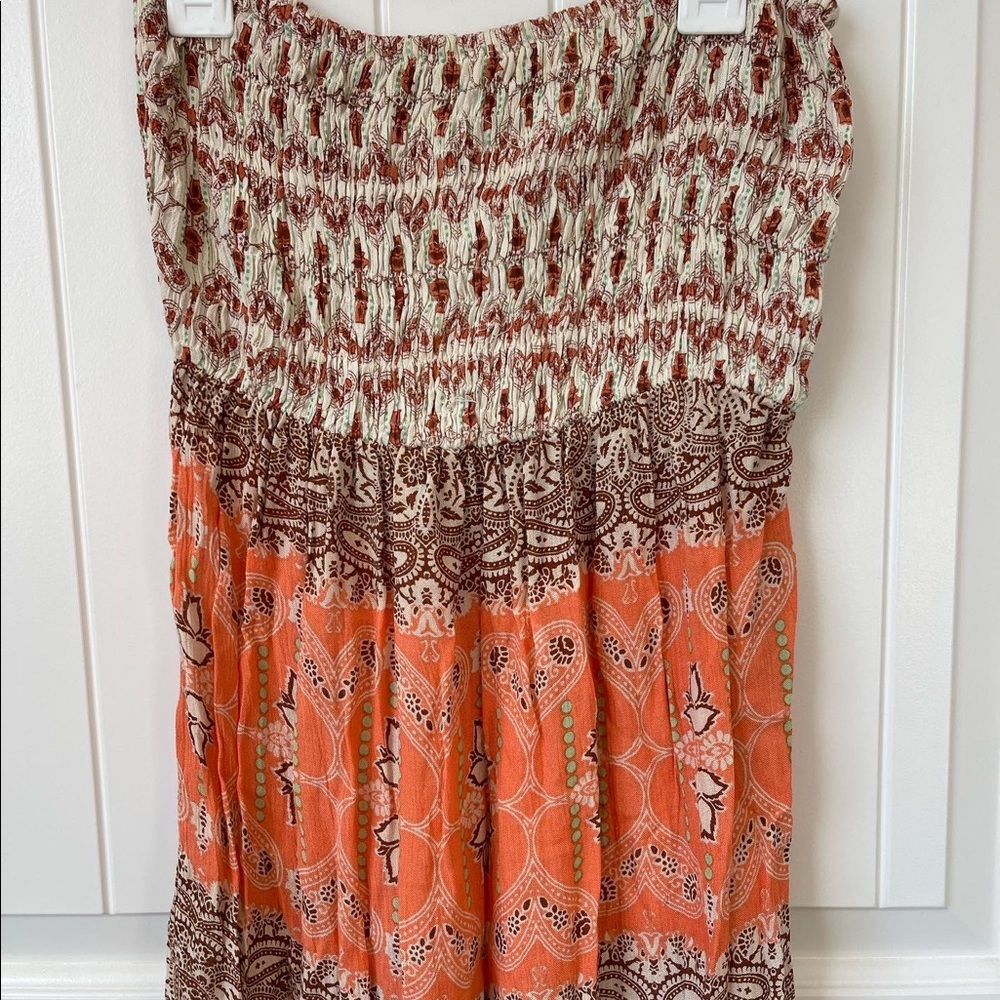 O’Neil full length strapless dress